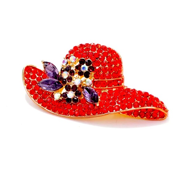 Jewelry - COPY - Brooches Rhinestone Hat Size 5.0CM X 2.7CM Red Color New Fashion Accesso…